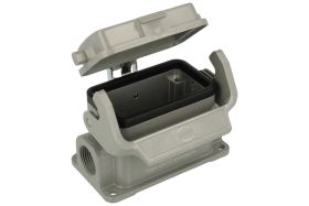 Obudowa złącza; Han B; 19300101295; 10B; metal; proste; na panel; 2 boczne wyjścia przewodu; z pokrywą; z 1 klamrą; wyjście na d