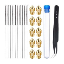 3D Set - 10x 0.4mm Nozzles + 10x Nozzles Cleaning Needles + ESD-15 Tweezers
