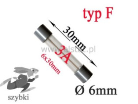 3A bezpiecznik szklany szybki 6x30mm