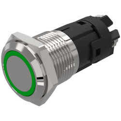 EAO 82-4552.2134 16mm Illum PButton Alu Flush Screw Maint Ag Ring Green 24VAC/DC