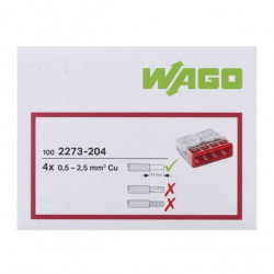 WAGO COMPACT 2273-204 Szybkozłączka 4x 0,5-2,5mm2 na drut 450V/24A ORYGINALNA 100szt.