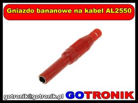 Gniazdo bananowe na kabel AL2550 czerwone
