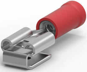 Insulated flat plug sleeve, 6.35 x 0.81 mm, 0.3 to 1.5 mm², AWG 22 to 16, brass, tin-plated, red, 160834-2