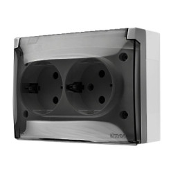 Simon Aquaclick Gniazdo IP44, Schuko, podwójne kompaktowe, klapka transparentna szary ACGSZ2/16A