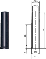 Cable grommet, cable Ø 7.5 mm, L 46 mm, TPE, black, 01460150010