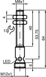 Inductive sensor, 2 wire, flush mounting, flush, 1 Form B (N/C), 70133336