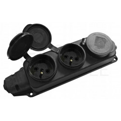 Listwa zasilająca gumowa na 3 gniazda [2P+Z] czarna IP44 BASIC (na kabel)