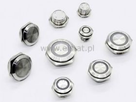 Przycisk chwil.19mm płaski stal LED nieb.- niski