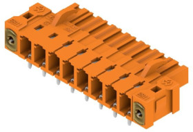 Pin header, 8 pole, pitch 5.08 mm, angled, orange, 1843810000