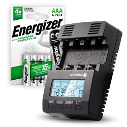 ZESTAW Ładowarka akumulatorków Ni-MH everActive NC-3000 + R03 AKU 4BL ENERGIZER POWER PLUS 700 HR03