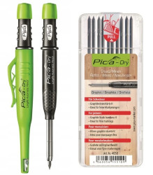 Zestaw - ołówek automatyczny znacznik budowlany + zapasowe wkłady 10szt (twardość H, grafitowe) PICA Dry 30405