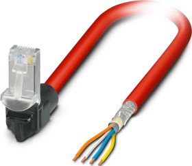 Patch cable, RJ45 plug, angled to open end, Cat 5, SF/TQ, PVC, 5 m, red, 1113214