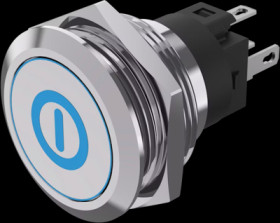 Vandal-proof pushbutton, silver, illuminated  (blue), mounting Ø 19 mm, IP65/IP67, 82-6151.2A24.B001