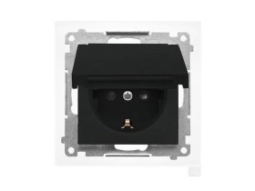 SIMON 55 Gniazdo pojedyncze z uziemieniem SCHUKO z przesłonami szybkozłącza IP44 klapka w kolorze czarny mat TGSZ1BCZ.01/149 KON