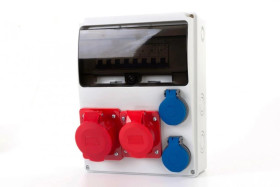 Rozdzielnica LAGO 11M - gniazda 16A 5p, 32A 5p, 2x230V + zabezpieczenia (MCB 3P C32A, 3P C16A, 1P B16Ax2 ) IP44