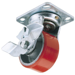 Draper 65527 125mm Dia Swivel Plate Fixing Pu Wheel with Brake S.w.l 300kg