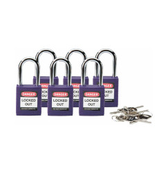 Kłódka bezpieczeństwo LOTO, nylonowa, szakla 38 mm, fioletowa (6 szt.), 813637