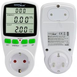 Watomierz cyfrowy LCD gniazdkowy licznik zużycia energii elektrycznej (do gniazdek typu Schuko) GreenBlue