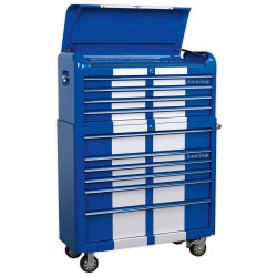 Sealey AP41COMBOBWS Retro Style Wide Topchest &amp; Rollcab 10 Drawer Blue/White