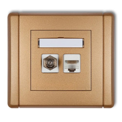 FLEXI Gniazdo antenowe pojedyncze typu F (SAT) + gniazdo komputerowe pojedyncze 1xRJ45 kat. 5e 8-stykowe złoty metalik 8FGFK-1