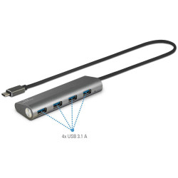 Renkforce RF-3374944 USB 3.1 hub 1st Gen 4 ports Aluminium Silver