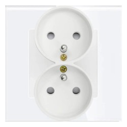 Gniazdo elektryczne podwójne z bolcem - szklana ramka - białe - Tawoia Glass