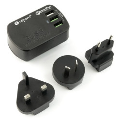 Zasilacz podróżny 3x USB 3,4A QC wtyczki USA, EUR, UK, AUS - szybkie ładowanie