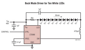 48V Buck Mode LED Driver in SC70 and 2mm × 2mm DFN