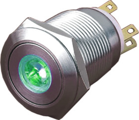 Vandal-proof pushbutton, 1 pole, silver, illuminated  (green), 5 A/250 V, mounting Ø 19 mm, IP65, PAV19BMFW1F6N