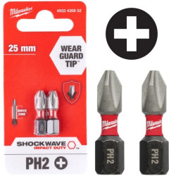 Bity udarowe do wkrętarki PH2 25mm 1/4 SHOCKWAVE 2szt MILWAUKEE