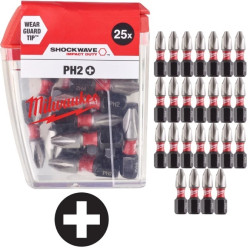 Bity udarowe do wkrętarki PH2 25mm 1/4 SHOCKWAVE 25szt MILWAUKEE