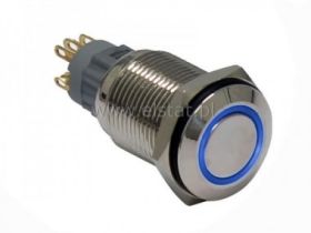 Przycisk stabilny 16 mm płaski LED niebiesk 12V