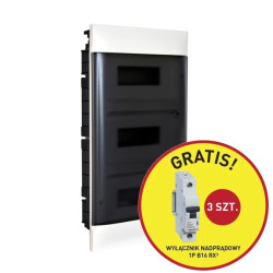 Rozdzielnica modułowa podtynkowa PRACTIBOX S 3x12 drzwi przezroczyste + 3x1P B16 RX3 135373P