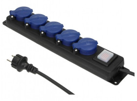 Przedłużacz warsztatowy bryzgoszczelny z wyłącznikiem, 5 gniazd 2P+Z (schuko), IP44, przewód gumowy OR-AE-13159(GS)/5M