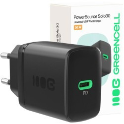 ŁADOWARKA SIECIOWA Greencell PowerSource Solo30 30W 1xUSB-C PD 3.0 QC 4.0+ czarna