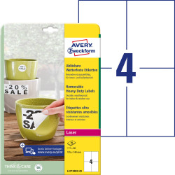 Avery-Zweckform L4719REV-20 Etykiety foliowe 105 x 148 mm Folia poliestrowa biały 80 szt. Z możliwością usunięcia Drukar