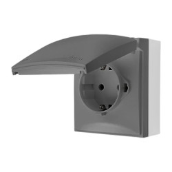 Simon Aquaclick Gniazdo IP44, Schuko, pojedyncze, szybkozłącza, klapka w kolorze szary ACGSZ1C/16
