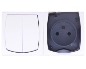 MADERA Łącznik hermetyczny świecznikowy + gniazdo hermetyczne pojedyncze z/u z klapką przezroczystą biały ZH-NŁ2G/00/d