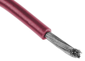 Przewód montażowy 0,2mm² Czerwony RS PRO XLPE 24 AWG 300 V dł. 100m 11/0,16 mm +125°C UL 1581, UL 758