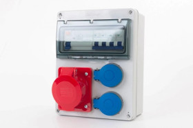 Rozdzielnica R-240 8M - gniazda 32A 5p, 2x230V + zabezpieczenia (RCD 4P 40A typ AC, MCB 3P C32A, 1P B16A ) IP44