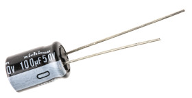 Kondensator 100μF 50V dc Radialny, Otwór przelotowy Nichicon roztaw: 3.5mm 8 (Dia.) x 11.5mm