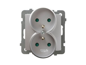 AS Gniazdo podwójne z uziemieniem do ramki z przesłonami srebrne GP-2GRZP/m/18 OSPEL