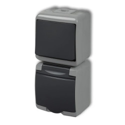 JUNIOR Łącznik jednobiegunowy z gniazdem hermetycznym (klapka grafitowa) popielaty / grafitowy 30WGHP-1