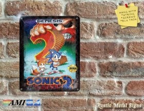 Sonic The Hedgehog 2 Box Artwork from the Original Sega Video Game - Metal Sign