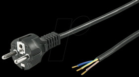 Mains cable, 1.5 m, black, straight plug