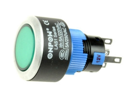 Przełącznik; przyciskowy; LAS1-AWY-11/G; ON-(ON); zielony; bez podświetlenia; do lutowania; 2 pozycje; 5A; 250V AC; 16mm; 40mm;
