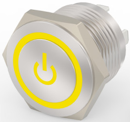 Vandal-proof pushbutton, 1 pole, silver, illuminated  (yellow), 0.4 A/36 VDC, mounting Ø 16 mm, IP67, 2213775-6