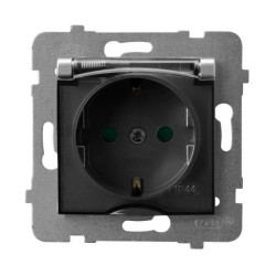 ARIA Gniazdo bryzgoszczelne z/u SCHUKO IP44 z przesłonami torów prądowych wieczko przezroczyste srebro GPH-1USP/m/18/d