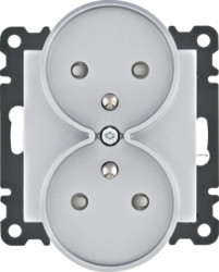 Lumina Gniazdo zasilające z uziemieniem podwójne z przesłoną styków 16A/250VAC srebrne WL1342