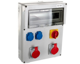 Rozdzielnica RSE-05 z rozłącznikiem 0-1 40A okienko 14 modułów okablowana 2x16A 3P+N+Z 400V 2x16A 2P+Z 250V IP54 942102